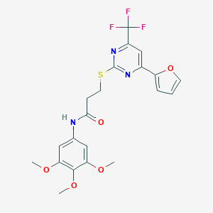 molecular formula C21H20F3N3O5S B318303 3-{[4-(2-furyl)-6-(trifluoromethyl)-2-pyrimidinyl]sulfanyl}-N-(3,4,5-trimethoxyphenyl)propanamide 