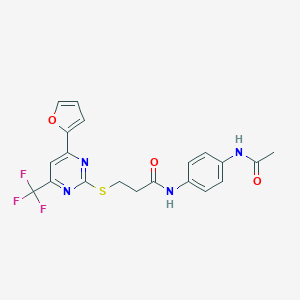 molecular formula C20H17F3N4O3S B318304 N-[4-(acetylamino)phenyl]-3-{[4-(2-furyl)-6-(trifluoromethyl)-2-pyrimidinyl]sulfanyl}propanamide 