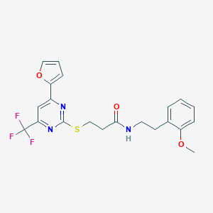 molecular formula C21H20F3N3O3S B318305 3-(4-Furan-2-yl-6-trifluoromethyl-pyrimidin-2-ylsulfanyl)-N-[2-(2-methoxy-phenyl)-ethyl]-propionamide 