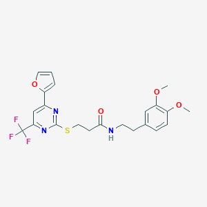 molecular formula C22H22F3N3O4S B318309 N-[2-(3,4-dimethoxyphenyl)ethyl]-3-{[4-(2-furyl)-6-(trifluoromethyl)-2-pyrimidinyl]thio}propanamide 