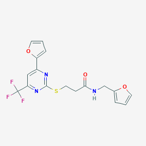 N-(2-furylmethyl)-3-{[4-(2-furyl)-6-(trifluoromethyl)-2-pyrimidinyl]sulfanyl}propanamide