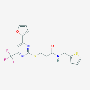 molecular formula C17H14F3N3O2S2 B318311 3-(4-Furan-2-yl-6-trifluoromethyl-pyrimidin-2-ylsulfanyl)-N-thiophen-2-ylmethyl-propionamide 