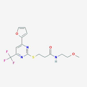 molecular formula C15H16F3N3O3S B318313 3-{[4-(2-furyl)-6-(trifluoromethyl)-2-pyrimidinyl]sulfanyl}-N-(2-methoxyethyl)propanamide 