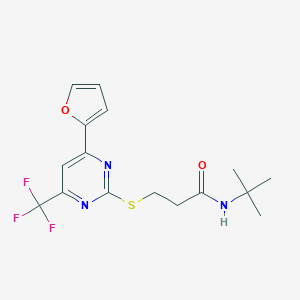 molecular formula C16H18F3N3O2S B318316 N-(tert-butyl)-3-{[4-(2-furyl)-6-(trifluoromethyl)-2-pyrimidinyl]sulfanyl}propanamide 