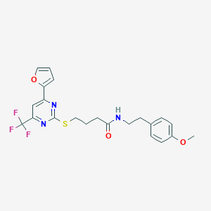 molecular formula C22H22F3N3O3S B318319 4-{[4-(2-furyl)-6-(trifluoromethyl)-2-pyrimidinyl]sulfanyl}-N-[2-(4-methoxyphenyl)ethyl]butanamide 