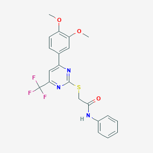 2-{[4-(3,4-dimethoxyphenyl)-6-(trifluoromethyl)-2-pyrimidinyl]sulfanyl}-N-phenylacetamide