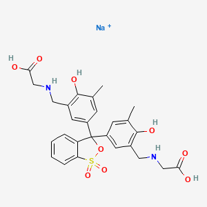 B3183206 Sodium hydrogen N,N'-(3H-2,1-benzoxathiol-3-ylidenebis((6-hydroxy-5-methylphen-3,1-ylene)methylene))bisaminoacetate S,S-dioxide CAS No. 77031-64-2