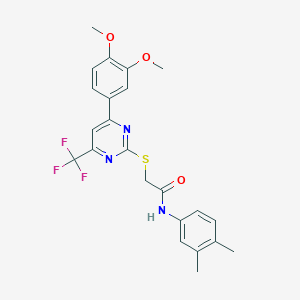 molecular formula C23H22F3N3O3S B318322 2-{[4-(3,4-dimethoxyphenyl)-6-(trifluoromethyl)-2-pyrimidinyl]sulfanyl}-N-(3,4-dimethylphenyl)acetamide 