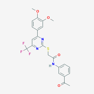 molecular formula C23H20F3N3O4S B318323 N-(3-acetylphenyl)-2-{[4-(3,4-dimethoxyphenyl)-6-(trifluoromethyl)-2-pyrimidinyl]sulfanyl}acetamide 