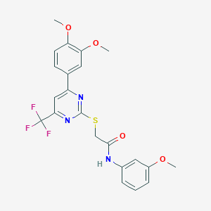 molecular formula C22H20F3N3O4S B318327 2-{[4-(3,4-dimethoxyphenyl)-6-(trifluoromethyl)-2-pyrimidinyl]sulfanyl}-N-(3-methoxyphenyl)acetamide 