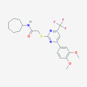 N-cycloheptyl-2-{[4-(3,4-dimethoxyphenyl)-6-(trifluoromethyl)-2-pyrimidinyl]sulfanyl}acetamide