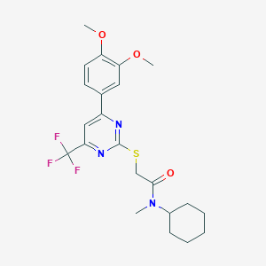 molecular formula C22H26F3N3O3S B318334 N-cyclohexyl-2-{[4-(3,4-dimethoxyphenyl)-6-(trifluoromethyl)-2-pyrimidinyl]sulfanyl}-N-methylacetamide 