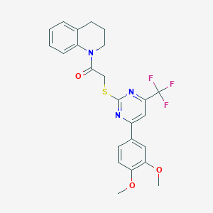 molecular formula C24H22F3N3O3S B318335 1-({[4-(3,4-Dimethoxyphenyl)-6-(trifluoromethyl)-2-pyrimidinyl]sulfanyl}acetyl)-1,2,3,4-tetrahydroquinoline 