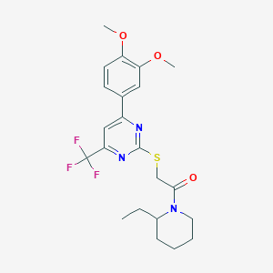 molecular formula C22H26F3N3O3S B318336 2-{[4-(3,4-Dimethoxyphenyl)-6-(trifluoromethyl)pyrimidin-2-yl]sulfanyl}-1-(2-ethylpiperidin-1-yl)ethanone 