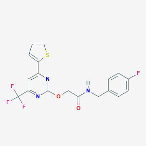 molecular formula C18H13F4N3O2S B318338 N-(4-fluorobenzyl)-2-{[4-(2-thienyl)-6-(trifluoromethyl)-2-pyrimidinyl]oxy}acetamide 