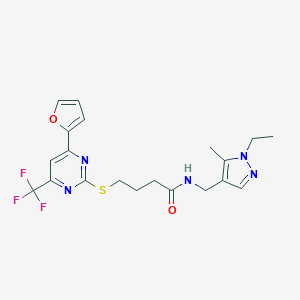 molecular formula C20H22F3N5O2S B318341 N-(1-Ethyl-5-methyl-1H-pyrazol-4-ylmethyl)-4-(4-furan-2-yl-6-trifluoromethyl-pyrimidin-2-ylsulfanyl)-butyramide 