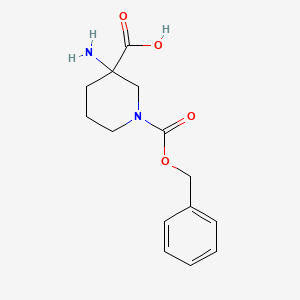 molecular formula C14H18N2O4 B3183413 3-Amino-1-((benzyloxy)carbonyl)piperidine-3-carboxylic acid CAS No. 1131595-03-3