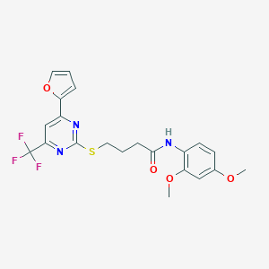 molecular formula C21H20F3N3O4S B318342 N-(2,4-dimethoxyphenyl)-4-{[4-(2-furyl)-6-(trifluoromethyl)-2-pyrimidinyl]sulfanyl}butanamide 