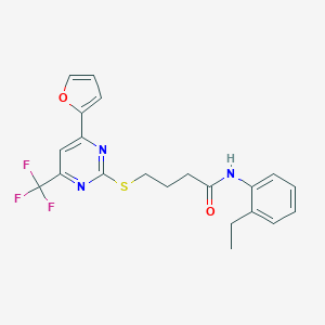 molecular formula C21H20F3N3O2S B318343 N-(2-ethylphenyl)-4-{[4-(2-furyl)-6-(trifluoromethyl)-2-pyrimidinyl]sulfanyl}butanamide 