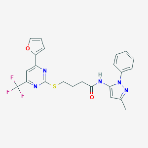 4-(4-Furan-2-yl-6-trifluoromethyl-pyrimidin-2-ylsulfanyl)-N-(5-methyl-2-phenyl-2H-pyrazol-3-yl)-butyramide