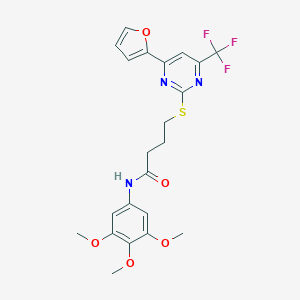 molecular formula C22H22F3N3O5S B318346 4-(4-Furan-2-yl-6-trifluoromethyl-pyrimidin-2-ylsulfanyl)-N-(3,4,5-trimethoxy-phenyl)-butyramide 
