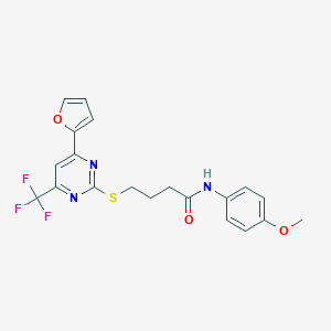 molecular formula C20H18F3N3O3S B318349 4-{[4-(2-furyl)-6-(trifluoromethyl)-2-pyrimidinyl]sulfanyl}-N-(4-methoxyphenyl)butanamide 
