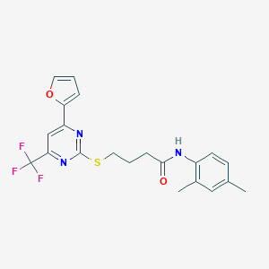 molecular formula C21H20F3N3O2S B318352 N-(2,4-dimethylphenyl)-4-{[4-(2-furyl)-6-(trifluoromethyl)-2-pyrimidinyl]sulfanyl}butanamide 