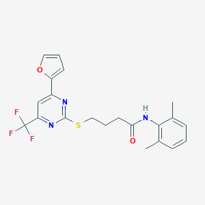 molecular formula C21H20F3N3O2S B318353 N-(2,6-dimethylphenyl)-4-{[4-(2-furyl)-6-(trifluoromethyl)-2-pyrimidinyl]sulfanyl}butanamide 