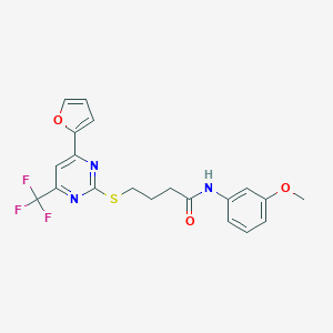 molecular formula C20H18F3N3O3S B318354 4-{[4-(2-furyl)-6-(trifluoromethyl)-2-pyrimidinyl]sulfanyl}-N-(3-methoxyphenyl)butanamide 