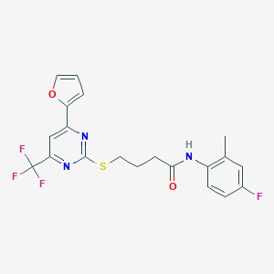 molecular formula C20H17F4N3O2S B318356 N-(4-fluoro-2-methylphenyl)-4-{[4-(2-furyl)-6-(trifluoromethyl)-2-pyrimidinyl]sulfanyl}butanamide 