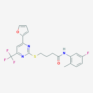 molecular formula C20H17F4N3O2S B318358 N-(5-fluoro-2-methylphenyl)-4-{[4-(2-furyl)-6-(trifluoromethyl)-2-pyrimidinyl]sulfanyl}butanamide 
