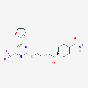 molecular formula C19H21F3N4O3S B318359 1-[4-(4-Furan-2-yl-6-trifluoromethyl-pyrimidin-2-ylsulfanyl)-butyryl]-piperidine 