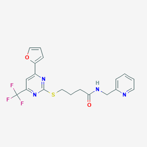 molecular formula C19H17F3N4O2S B318360 4-{[4-(2-furyl)-6-(trifluoromethyl)-2-pyrimidinyl]sulfanyl}-N-(2-pyridinylmethyl)butanamide 