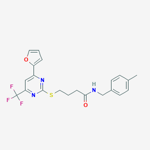 molecular formula C21H20F3N3O2S B318361 4-{[4-(2-furyl)-6-(trifluoromethyl)-2-pyrimidinyl]sulfanyl}-N-(4-methylbenzyl)butanamide 