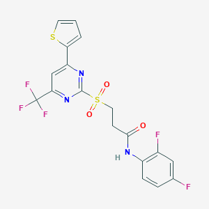 molecular formula C18H12F5N3O3S2 B318367 N-(2,4-difluorophenyl)-3-{[4-(2-thienyl)-6-(trifluoromethyl)-2-pyrimidinyl]sulfonyl}propanamide 