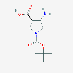 molecular formula C10H18N2O4 B3183679 (3S,4S)-4-Amino-1-(tert-butoxycarbonyl)pyrrolidine-3-carboxylic acid CAS No. 1022164-11-9
