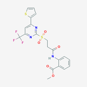 molecular formula C20H16F3N3O5S2 B318368 Methyl 2-[(3-{[4-(2-thienyl)-6-(trifluoromethyl)-2-pyrimidinyl]sulfonyl}propanoyl)amino]benzoate 