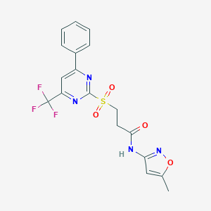 molecular formula C18H15F3N4O4S B318369 N-(5-methyl-3-isoxazolyl)-3-{[4-phenyl-6-(trifluoromethyl)-2-pyrimidinyl]sulfonyl}propanamide 