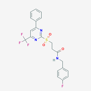 molecular formula C21H17F4N3O3S B318371 N-(4-fluorobenzyl)-3-{[4-phenyl-6-(trifluoromethyl)-2-pyrimidinyl]sulfonyl}propanamide 