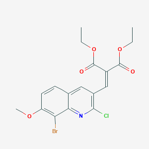 molecular formula C18H17BrClNO5 B3183779 8-Bromo-2-chloro-7-methoxy-3-(2,2-diethoxycarbonyl)vinylquinoline CAS No. 1031929-12-0
