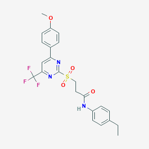 molecular formula C23H22F3N3O4S B318382 N-(4-ethylphenyl)-3-{[4-(4-methoxyphenyl)-6-(trifluoromethyl)-2-pyrimidinyl]sulfonyl}propanamide 