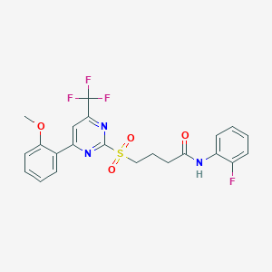 molecular formula C22H19F4N3O4S B318385 N-(2-fluorophenyl)-4-{[4-(2-methoxyphenyl)-6-(trifluoromethyl)pyrimidin-2-yl]sulfonyl}butanamide 