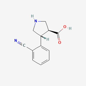 molecular formula C12H12N2O2 B3183912 (3S,4R)-4-(2-cyanophenyl)pyrrolidine-3-carboxylic acid CAS No. 1049978-70-2