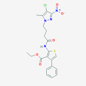 molecular formula C21H21ClN4O5S B318398 ethyl 2-{[4-(4-chloro-5-methyl-3-nitro-1H-pyrazol-1-yl)butanoyl]amino}-4-phenylthiophene-3-carboxylate 
