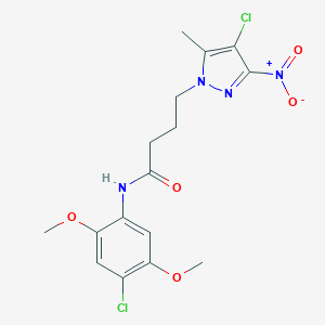molecular formula C16H18Cl2N4O5 B318399 N-(4-chloro-2,5-dimethoxyphenyl)-4-(4-chloro-5-methyl-3-nitro-1H-pyrazol-1-yl)butanamide 