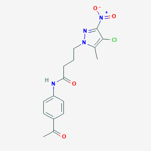 molecular formula C16H17ClN4O4 B318402 N-(4-acetylphenyl)-4-(4-chloro-5-methyl-3-nitro-1H-pyrazol-1-yl)butanamide 