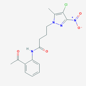 molecular formula C16H17ClN4O4 B318404 N-(2-acetylphenyl)-4-{4-chloro-3-nitro-5-methyl-1H-pyrazol-1-yl}butanamide 