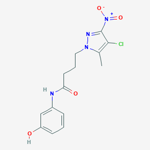 molecular formula C14H15ClN4O4 B318407 4-(4-chloro-5-methyl-3-nitro-1H-pyrazol-1-yl)-N-(3-hydroxyphenyl)butanamide 