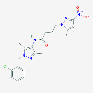 molecular formula C20H23ClN6O3 B318409 N-[1-(2-chlorobenzyl)-3,5-dimethyl-1H-pyrazol-4-yl]-4-(5-methyl-3-nitro-1H-pyrazol-1-yl)butanamide 