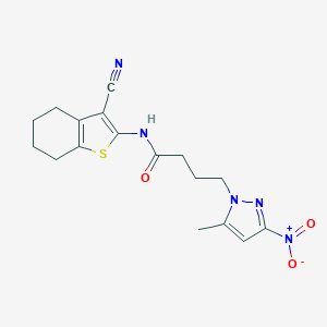 molecular formula C17H19N5O3S B318410 N-(3-cyano-4,5,6,7-tetrahydro-1-benzothien-2-yl)-4-(5-methyl-3-nitro-1H-pyrazol-1-yl)butanamide 
